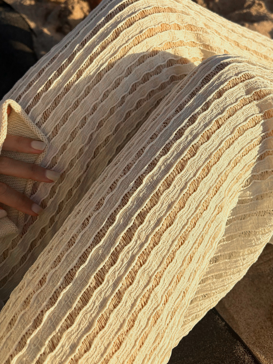 ストライプシアーテクスチャーリラックスパンツ