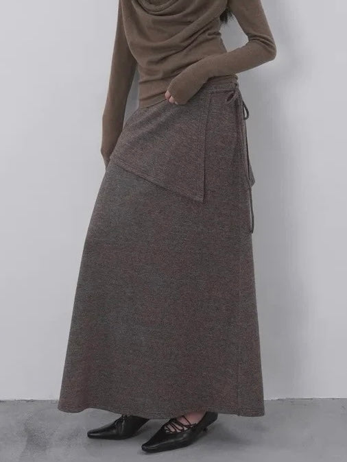 ラップスカーフ付きニットロングスカート