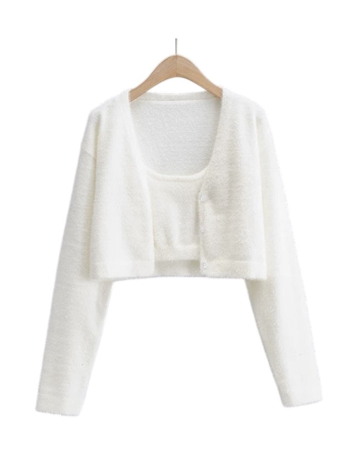 シャギーニットカーディガンアンサンブル