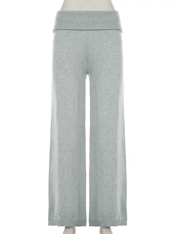 グレーニットフォールドウエストパンツセット