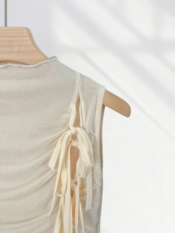 ドレープギャザーリボンチュールタンクトップ