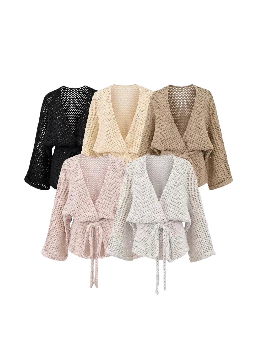 メッシュニットソリッドカラーラップカーディガン