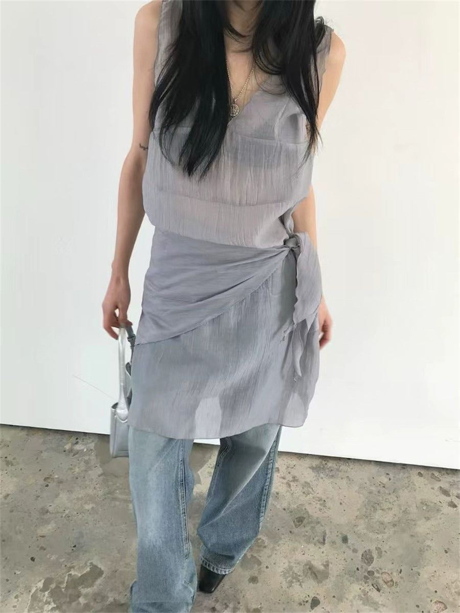 スカーフ付きテクスチャーワンピース