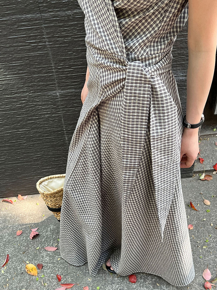 チェック柄カシュクールデザインワンピース