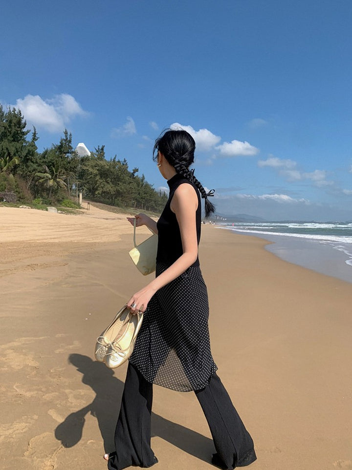 ドット柄シフォンレイヤースカート