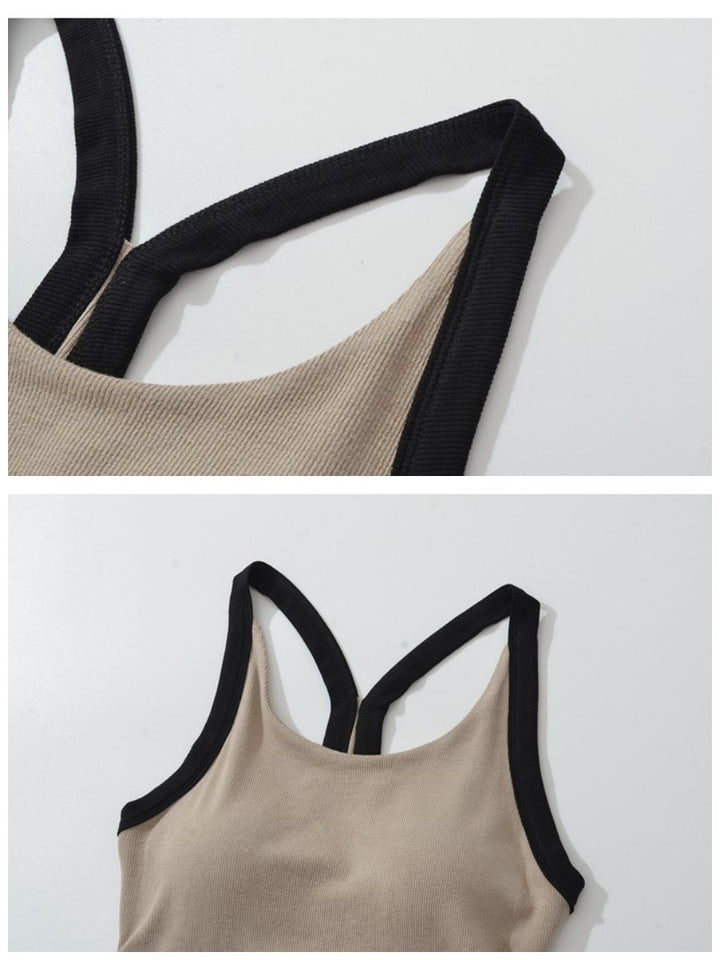 カップ付きバイカラーギャザーリブタンクトップ