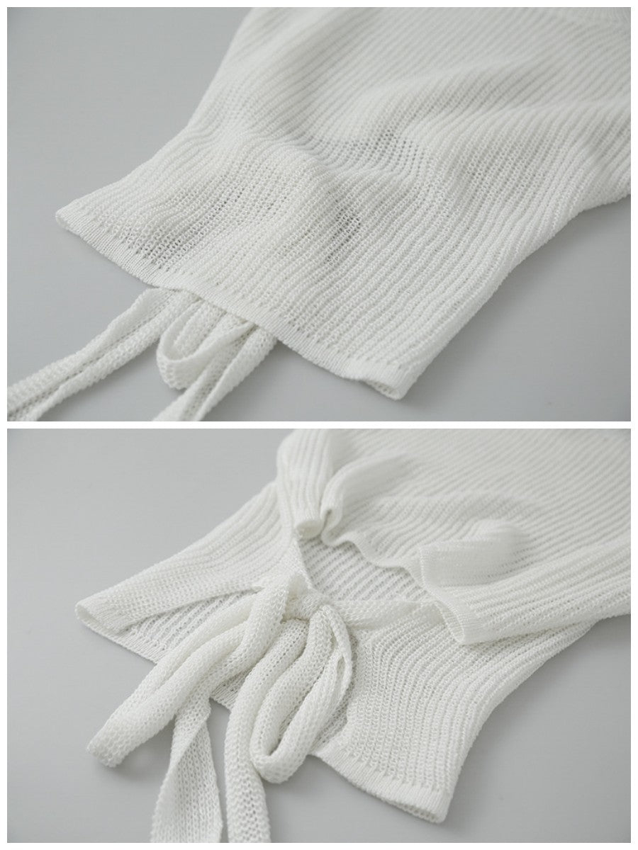 シアーサマーニットリボン付きトップス