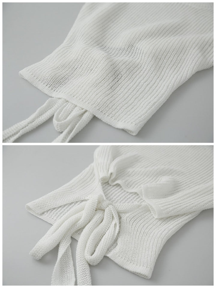 シアーサマーニットリボン付きトップス