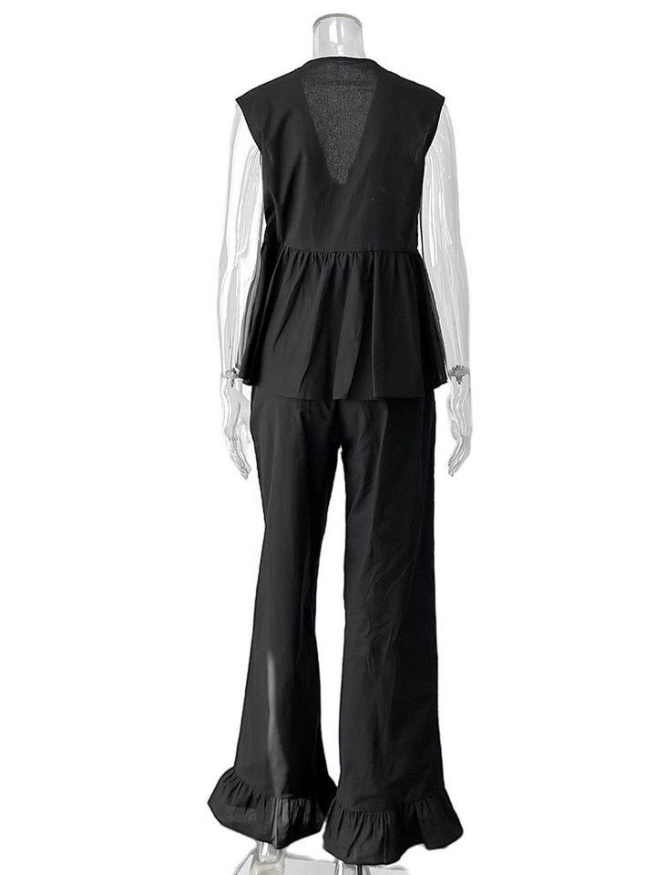 レースアップスリーブレスチュニックフレアパンツセット