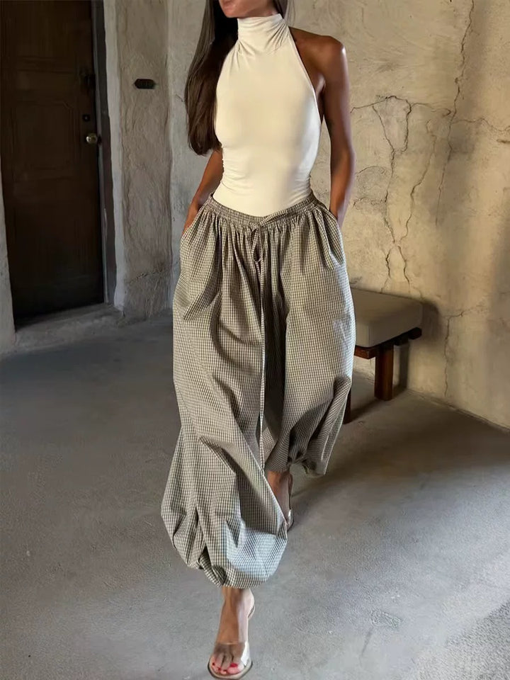 ギンガムワイドバルーンパンツ