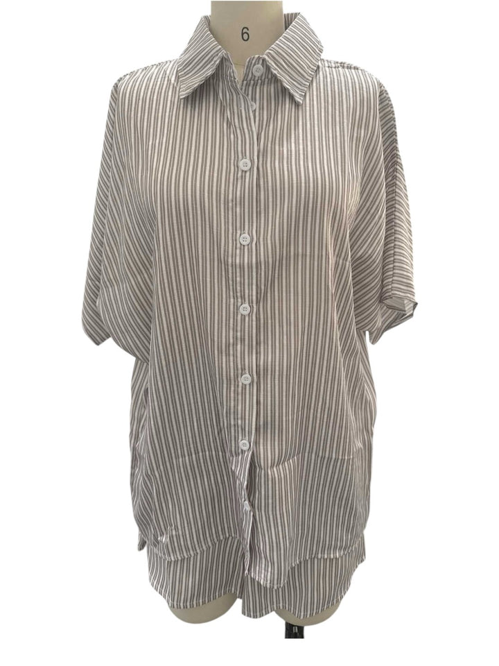 ストライプルーズ半袖シャツショーツセット