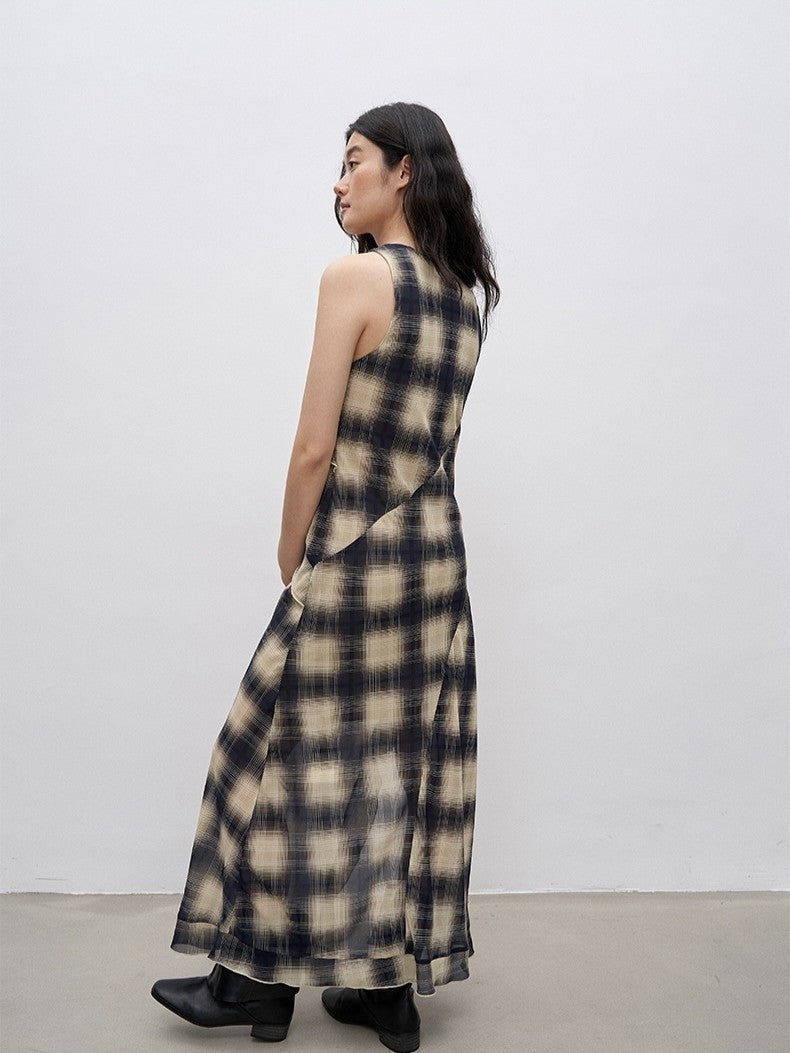 サイドフリルスリットチェックワンピース