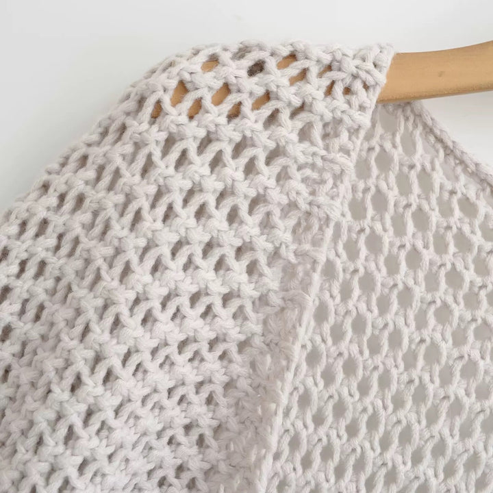 メッシュニットソリッドカラーラップカーディガン