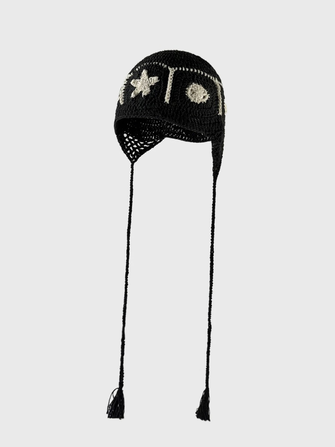 モチーフデザインロングリボンクロシェハット