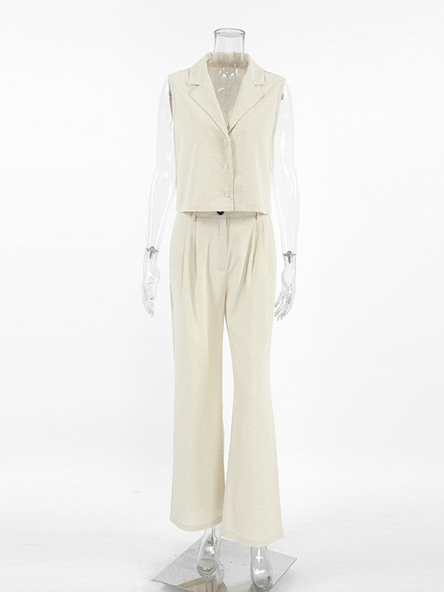 コットンリネンテーラードベストパンツセット