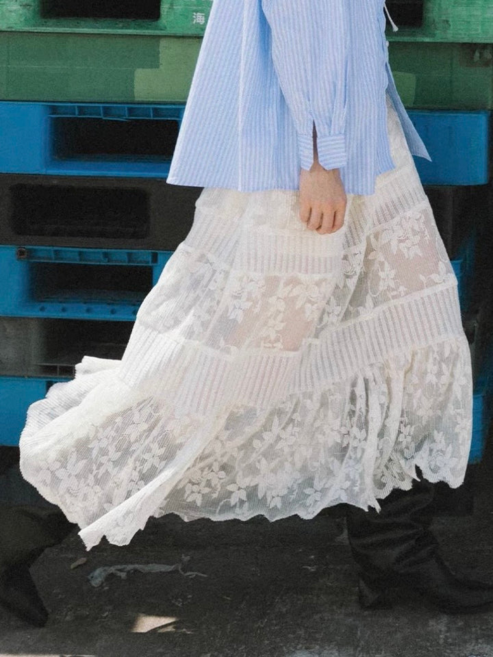 フラワーレース切り替えマキシスカート