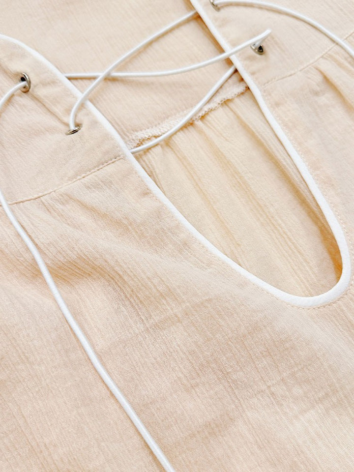 楊柳レースアップルーズブラウス