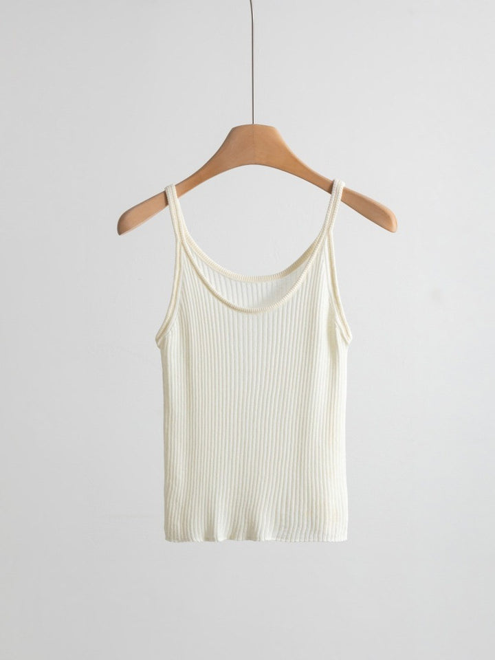 リネンブレンドUネックリブタンクトップ（パステル）