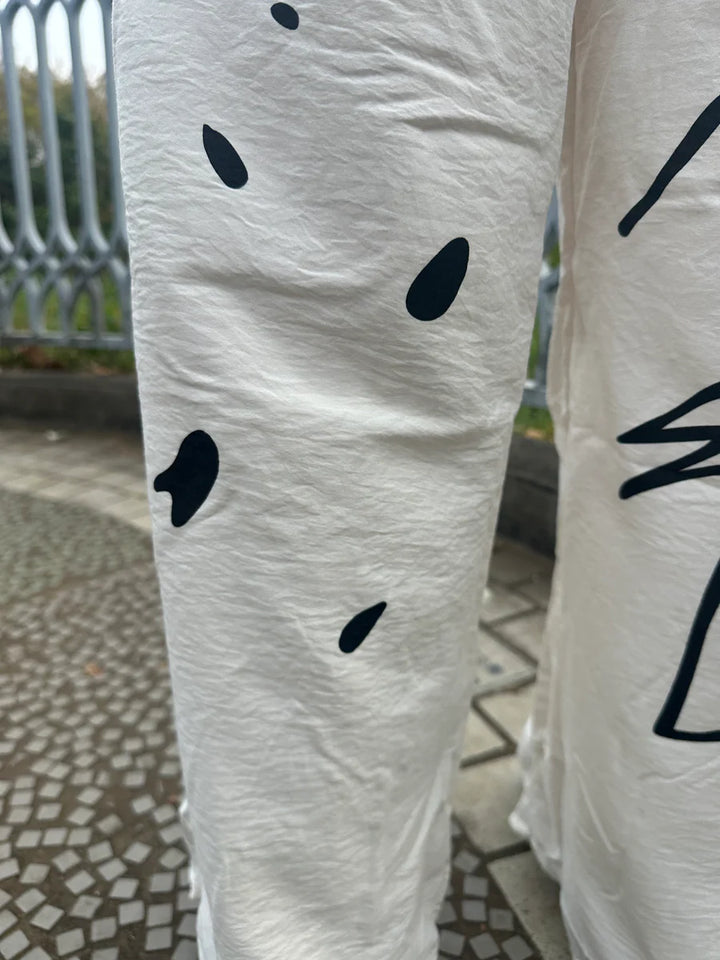 【アウトレット】(即納) ニュアンスアートプリントワイドパンツ