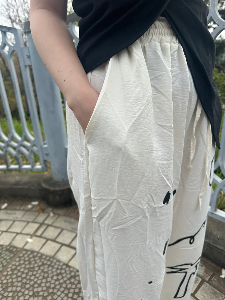 【アウトレット】(即納) ニュアンスアートプリントワイドパンツ