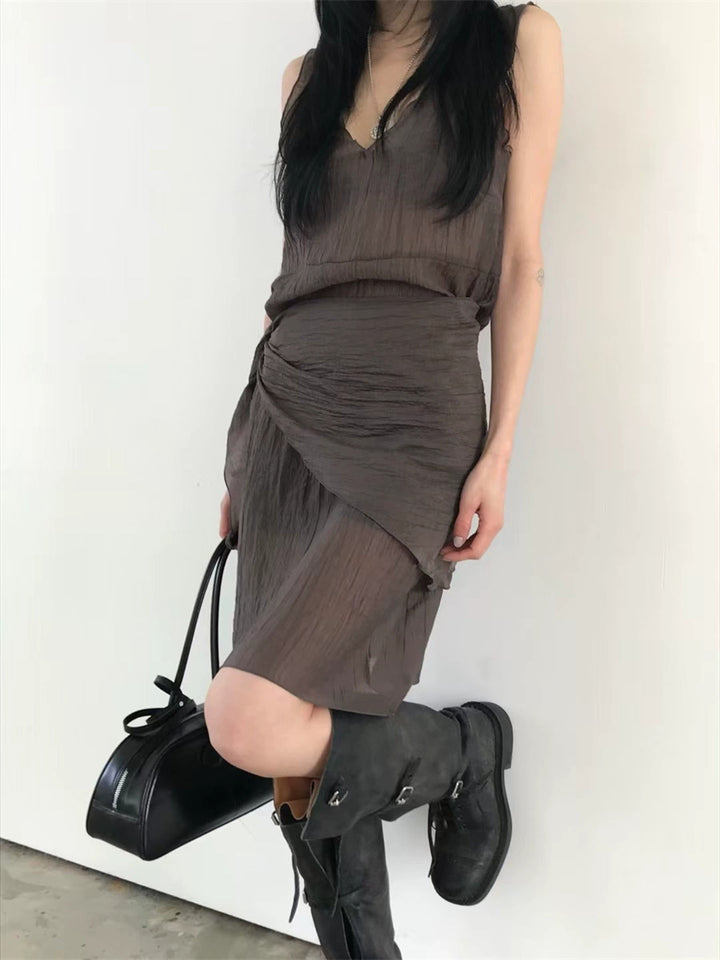 スカーフ付きテクスチャーワンピース