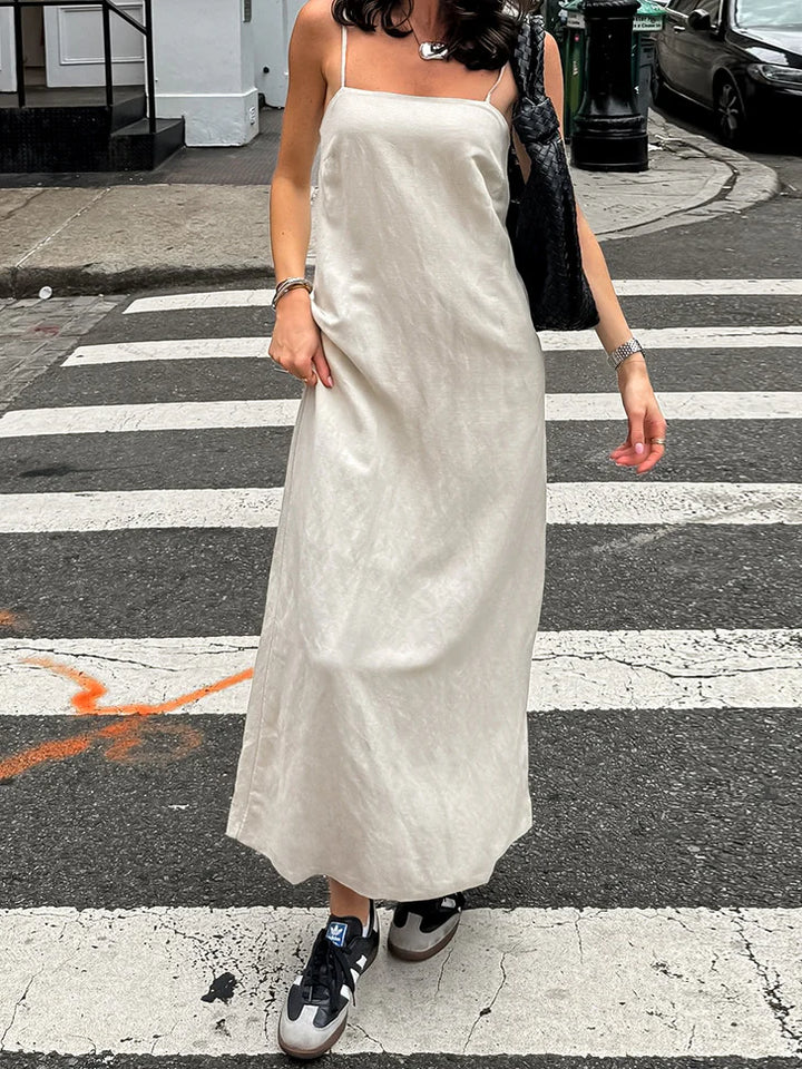 【アウトレット】(即納) コットンリネンAラインナチュラルワンピース