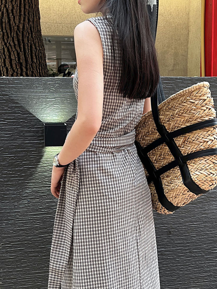 チェック柄カシュクールデザインワンピース