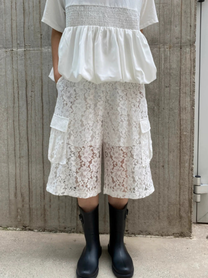 【アウトレット】(即納)シアーレースカーゴバミューダパンツ