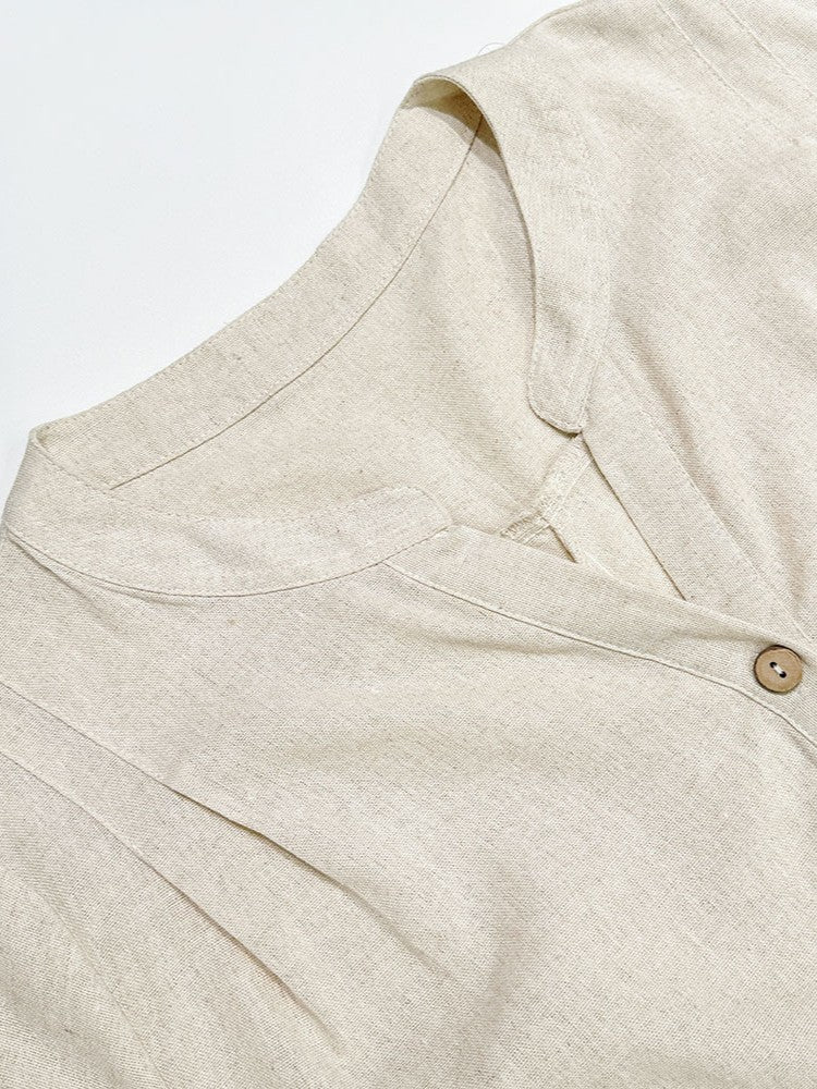 リネンブレンドキーネックチュニックワンピース