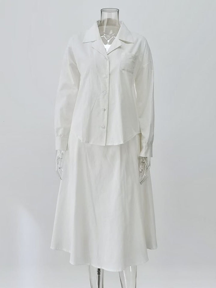 ホワイトルーズシャツフレアスカートセット