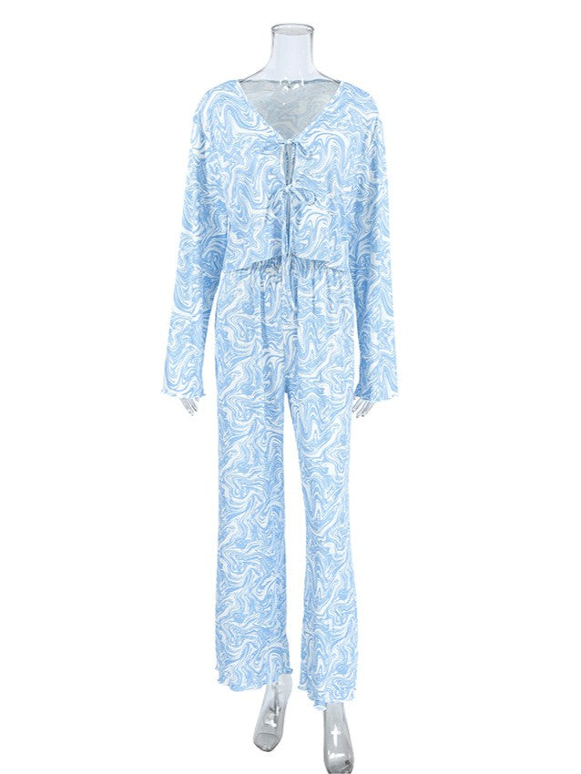 マーブルリブレースアップパンツセットアップ