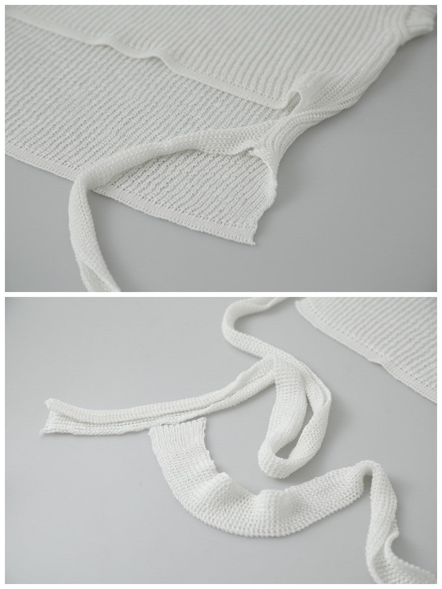 シアーサマーニットリボン付きトップス