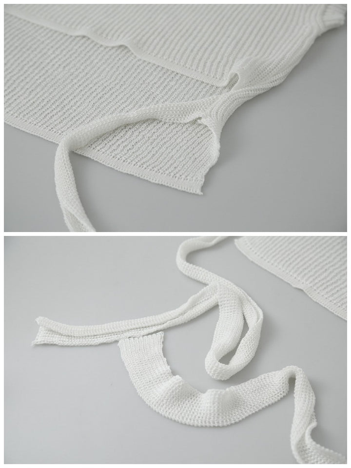 シアーサマーニットリボン付きトップス