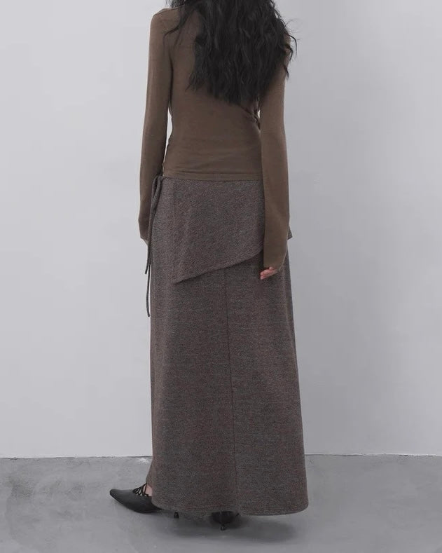 ラップスカーフ付きニットロングスカート