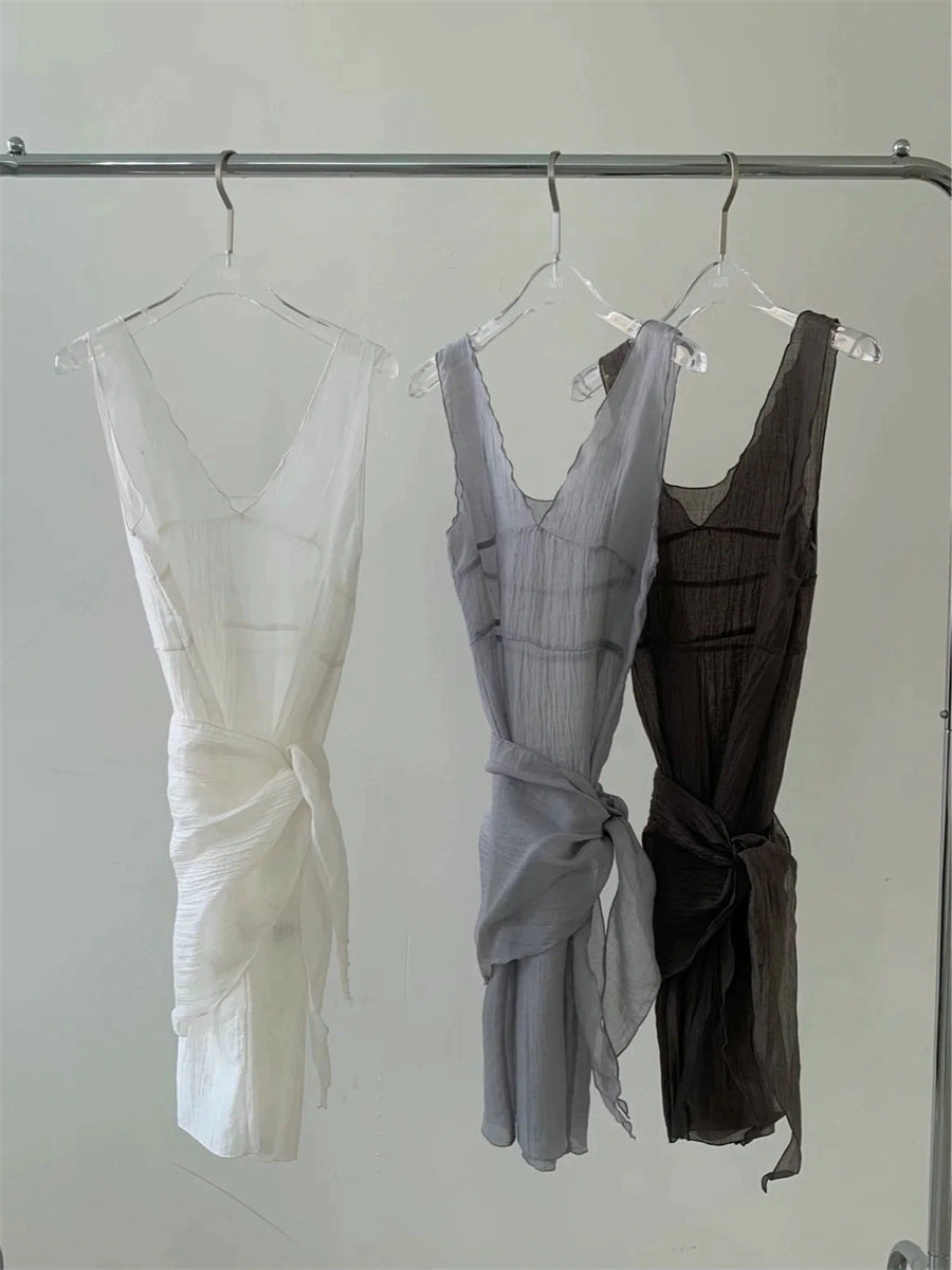 スカーフ付きテクスチャーワンピース