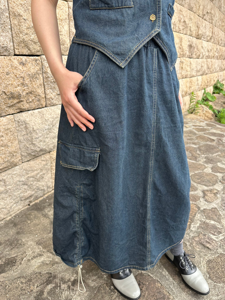 ノンウォッシュデニムベストスカートセット