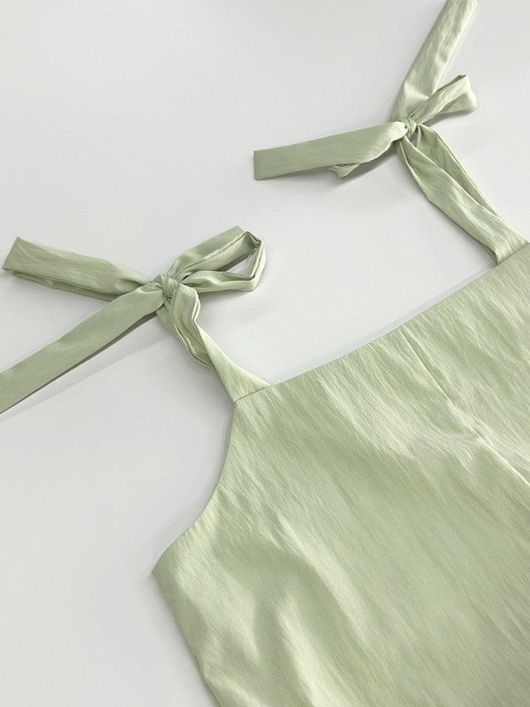 ショルダーウエストリボンスリットワンピース