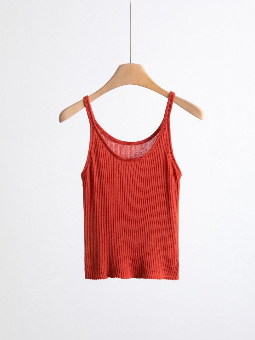 リネンブレンドUネックリブタンクトップ（ビビット）