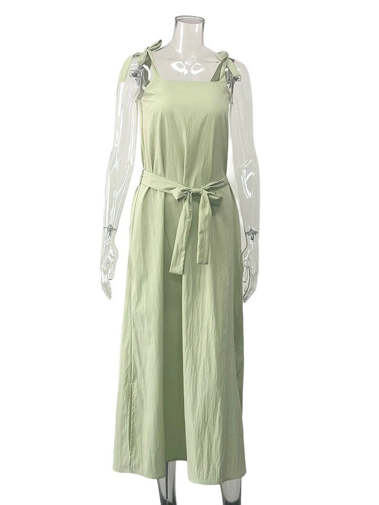 ショルダーウエストリボンスリットワンピース