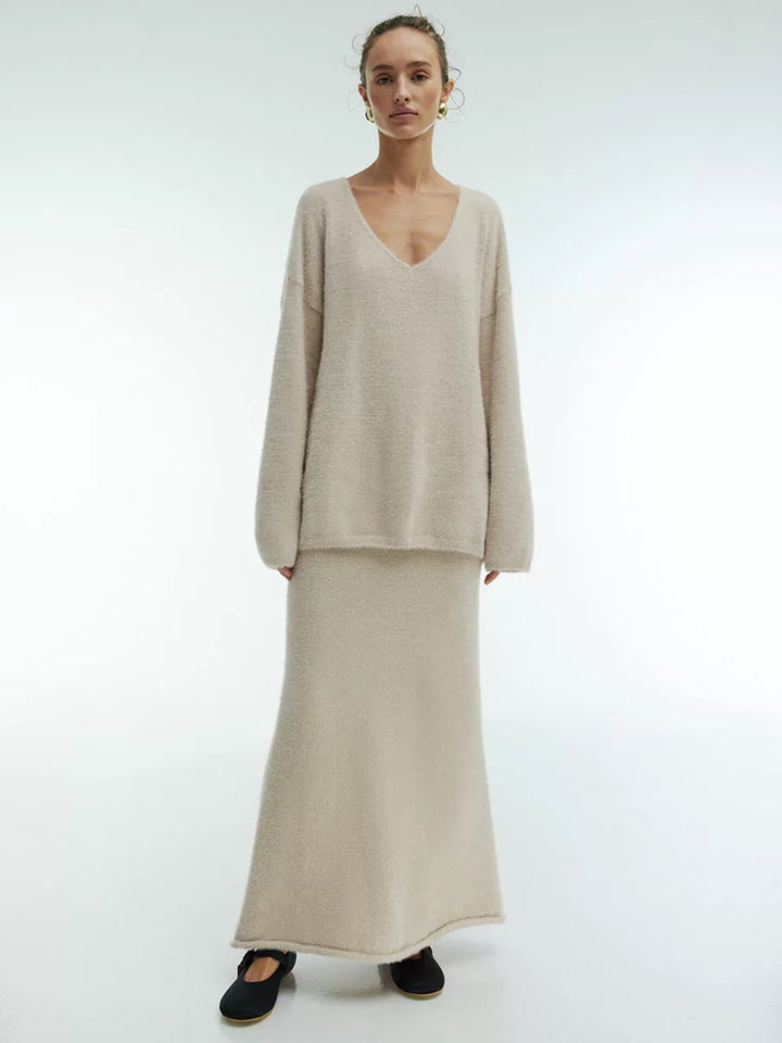 シャギーニットルーズセータースカートセット
