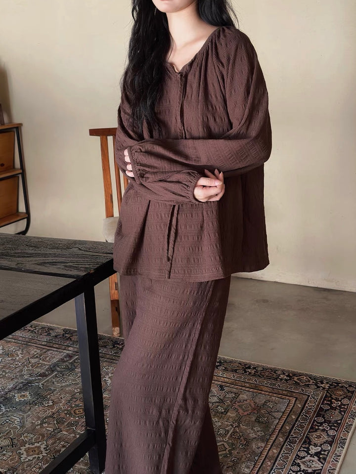 【wabi sabi】 テクスチャードコットン ワイドパンツセットアップ