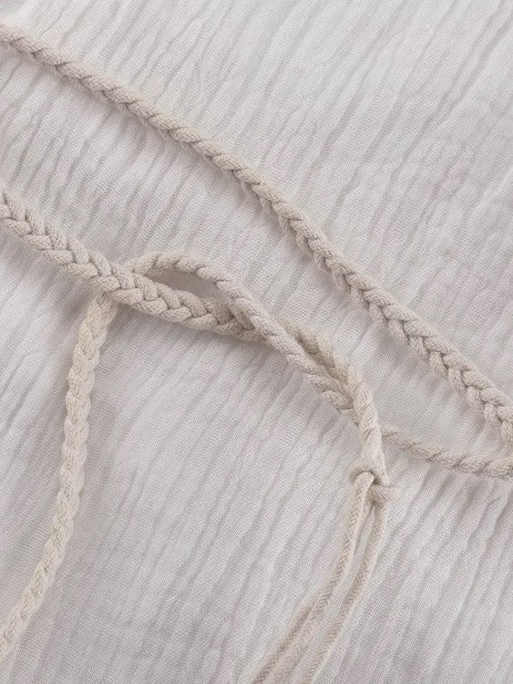 コットンモスリンロープベルト付きミニワンピース