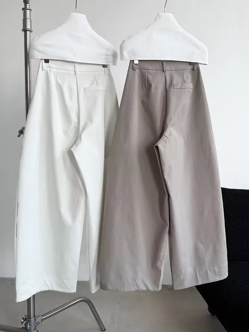 コットンブレンドバレルレッグパンツ