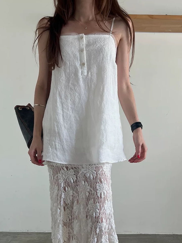 シアートリムコットンロングキャミソール