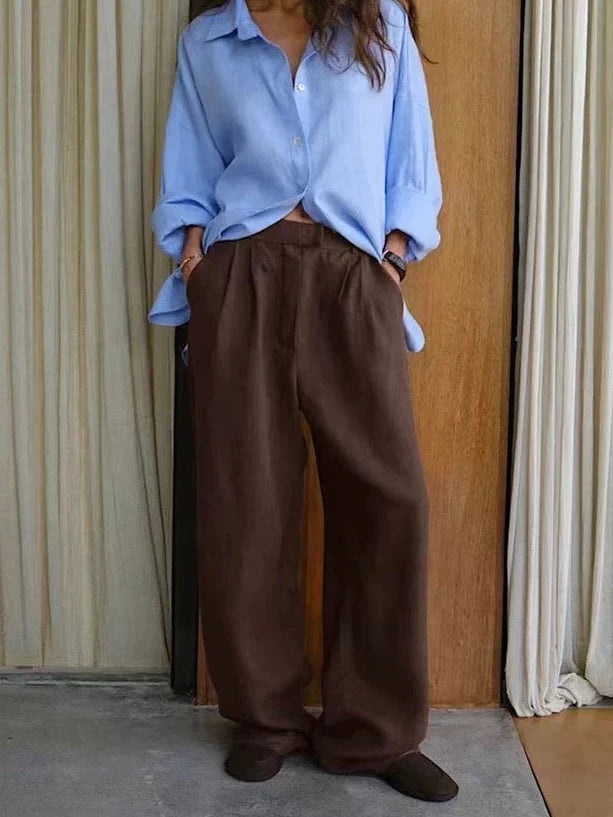 【アウトレット】(即納) コットンリネンワイドルーズトラウザー