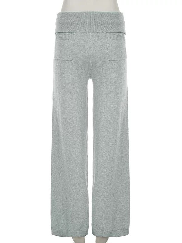 グレーニットフォールドウエストパンツセット