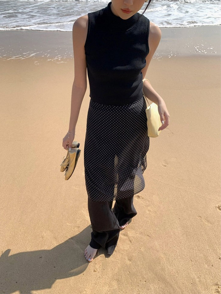 ドット柄シフォンレイヤースカート