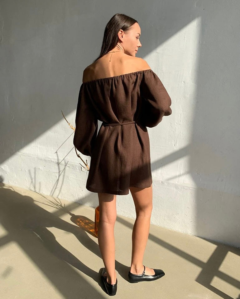 バルーンスリーブオフショルミニワンピース