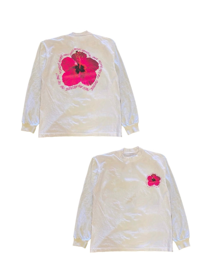 hibiscus circle lettering プリントロングスリーブTシャツ