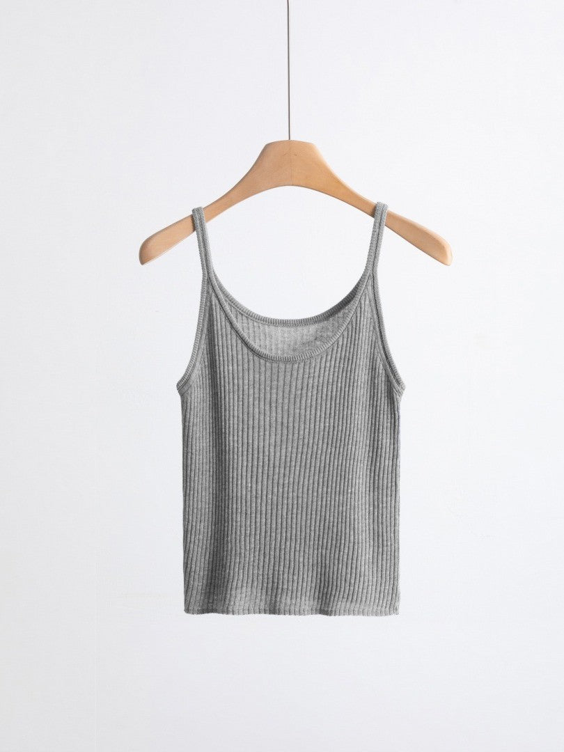 リネンブレンドUネックリブタンクトップ（パステル）